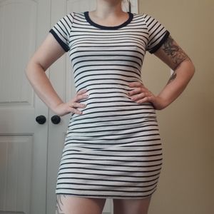 Papaya Navy and White Striped T-Shirt Dress